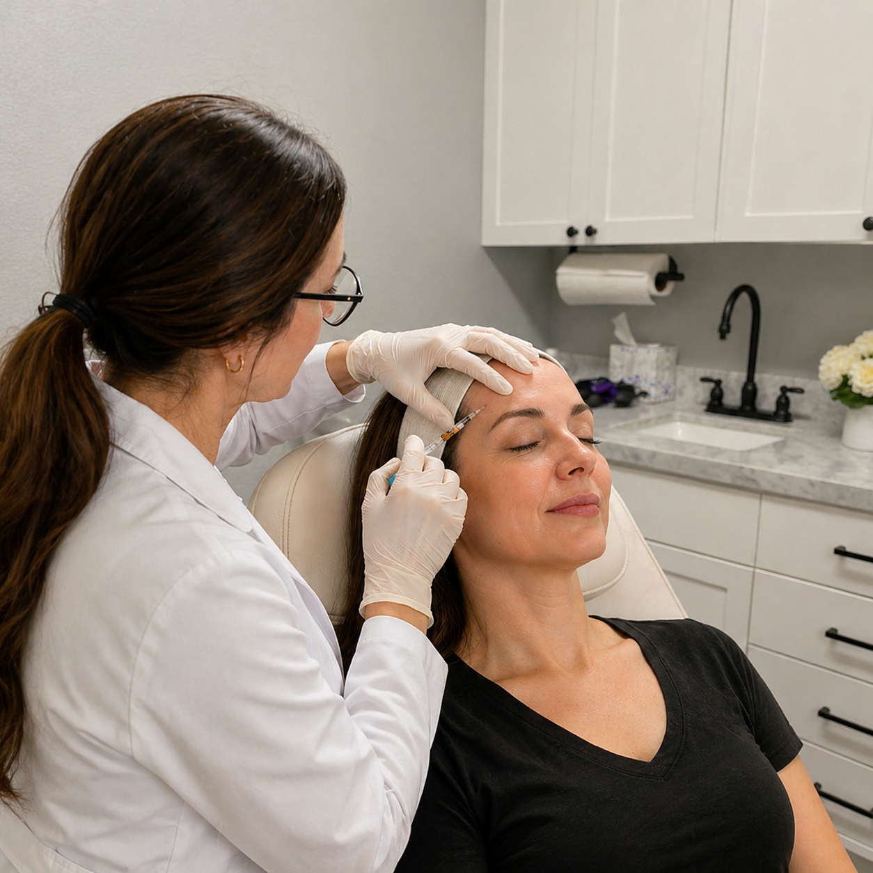 Botox injection to the forehead area at Wellness and Longevity Medical PC in Old Roseville