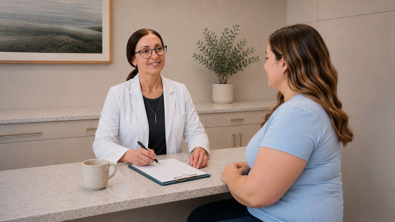 A nurse practitioner reviewing a weight-management plan with a patient at Wellness and Longevity in Roseville